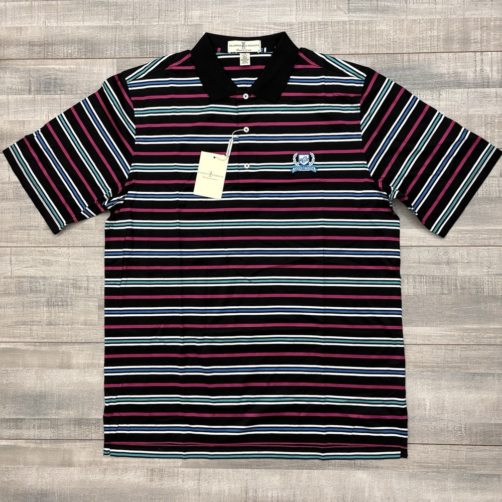 Fairway & Greene Mens Large Polo Shirt Kingston Stripe Conestoga CC NWT